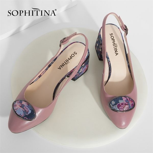

sophitina new big size woman' s sandals sheepskin party buckle strap fashion floral metal decoration shoes back strap pumps sc19 y20040, Black