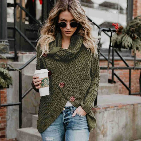 

2021 new turtleneck irregular slim warm jumpers ladies pullover autumn winter women's sweaters black sweater button yupk, White;black