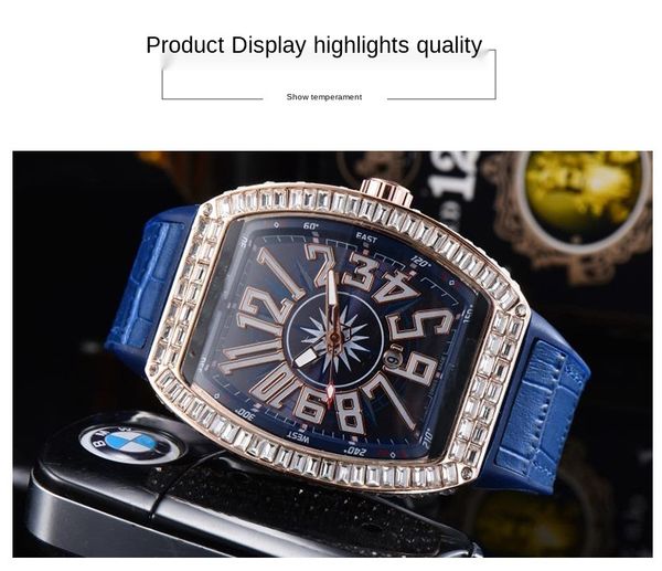 Rubber Diamant Heren Horloges Quartz Vrouwen Gift Mannen Horloge Mans Vierkante Diamant Starry Mode Business Wijnvat Vorm Persoonlijkheid 2021