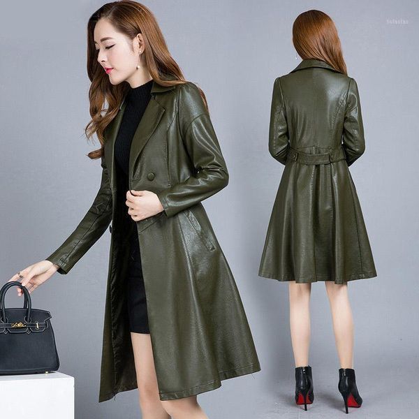 

women's leather jacket long slim 2020 new autumn and winter plus size slim wild women's motorcycle leather coat female clothing1, Black