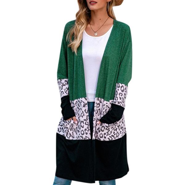 

vicabo autumn fashion leopard patchwork cardigan women casual winter warm coat long sleeve jackets outerwear, Black;brown