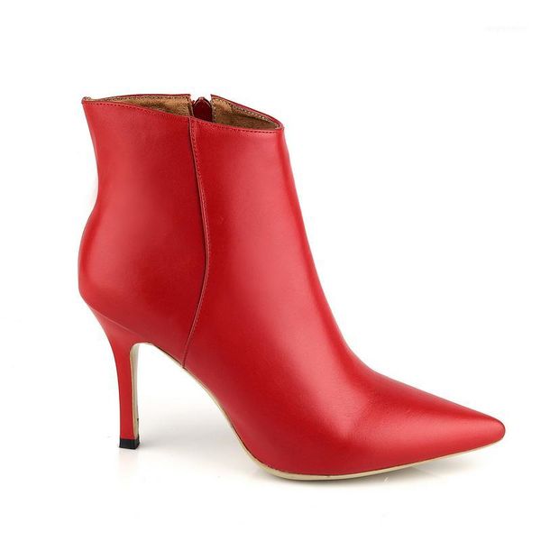 

2019 genuine leather women boots pointed toe wedges shoes autumn winter boots short ladies western ankle for women1, Black