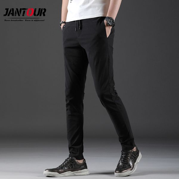 

jantour fashion new cotton men pants straight spring summer long male classic business casual trousers full length, Black