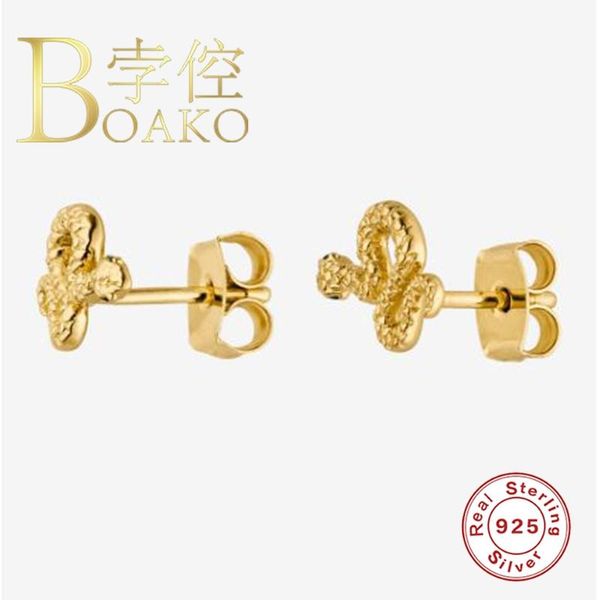 

925 sterling silver stud earrings for women snake texture veins serpent earring luxury snack earings jewelry aretes pendientes, Golden;silver