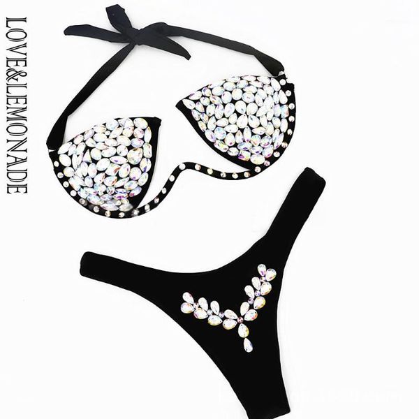 

love & lemonade tube rhinestone beaded low waist women bikini swimsuit lmsw251, White;black