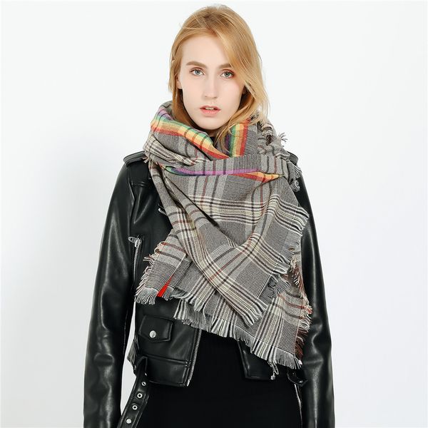 

autumn and winter 2020 new fashion women's versatile colorful plaid cashmere like scarf, Blue;gray