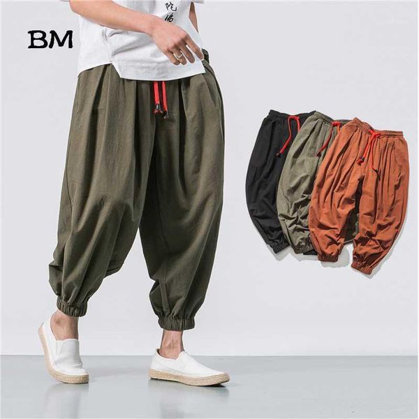 

new summer & spring japan style men cotton linen harem pants chinese style male causel trousers1, Black