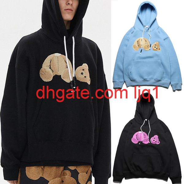 

bear print hoodie mens hooded sweatshirt jumpers casual oversize hoody pullovers men women hip hop skateboard outfit fall winter streetwear, Black