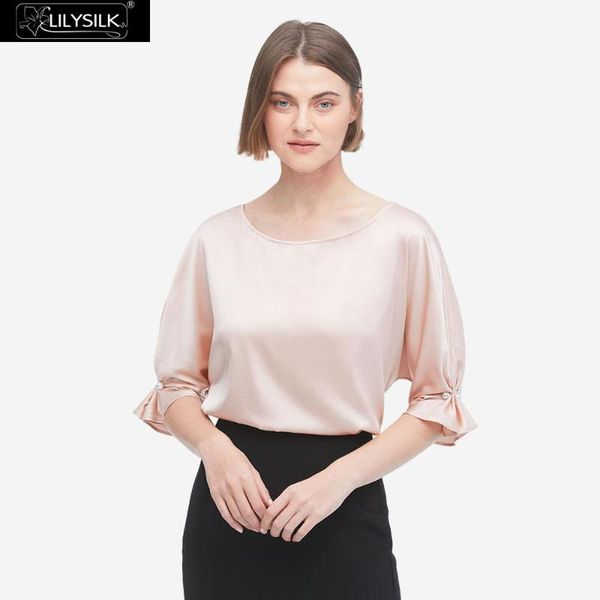 

lilysilk silk blouse with smocked cuffs decoration ladies new ing, White