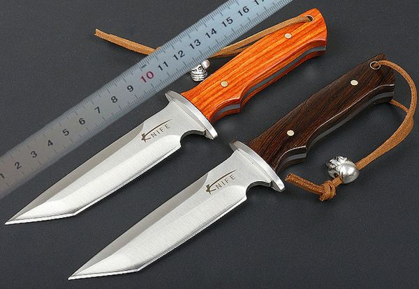 1 Pz Coltello Dritto di Sopravvivenza Piccolo di Alta Qualità 440C Lama Tanto Point Satin Full Tang Manico in Palissandro Coltelli a Lama Fissa con Fodero in Pelle