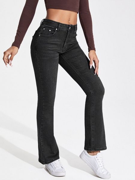 

zipper fly flare leg jeans g6sf#, Blue