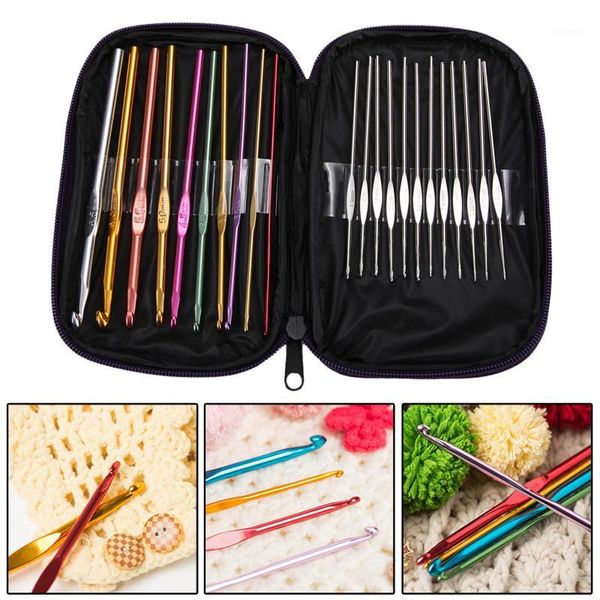 

22pcs/set crochet hook set aluminum knitting needles knit weave craft with bag diy craft multi-colour crochet hooks1, Black