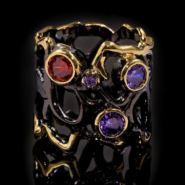 

fashion retro black/golden geometry aaaaacz women wedding ring prom party exclusive jewelry gift, Slivery;golden
