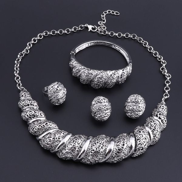 

oeoeos 2020 африканских комплект ювелирных изделий в дубае посеребренных ювелирных наборов для женщин свадебных украшений установить люкс дл, Silver