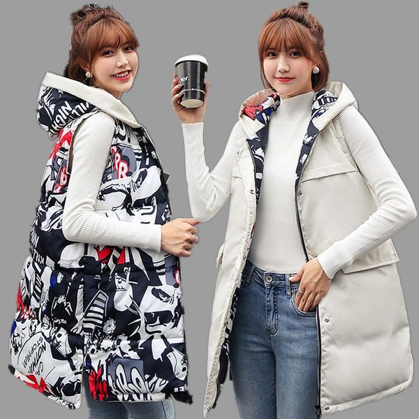 

2020 зимняя куртка женщин жилет с капюшоном пальто двусторонний wear рукавов жилет куртки женский хлопок padded vest ветровки m233, Black;white