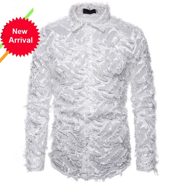 

2021 new autumn/winter warm quality material long sleeved shirts button collar smart casual for men three-dimensional feather smyy, White;black