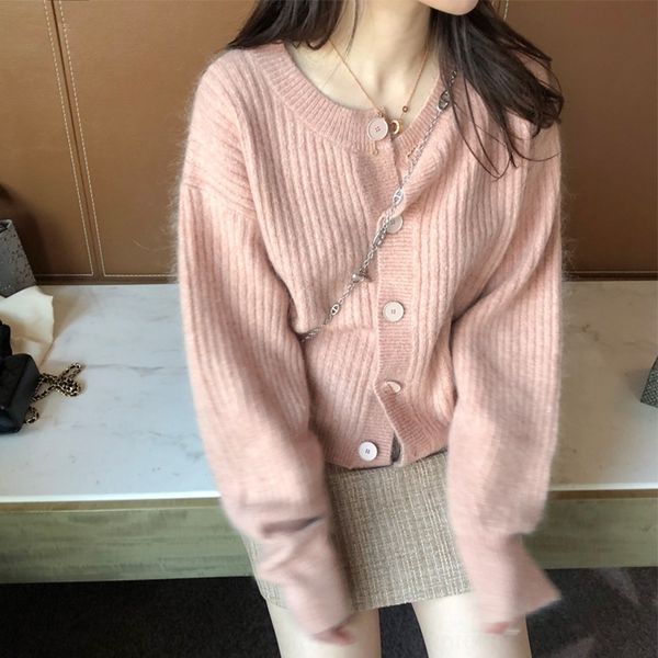 

za0ip pink cardigan loose autumn winter 2020 new korean dongdamen wear sweater sweater knitted jacket women's orekr, White;black