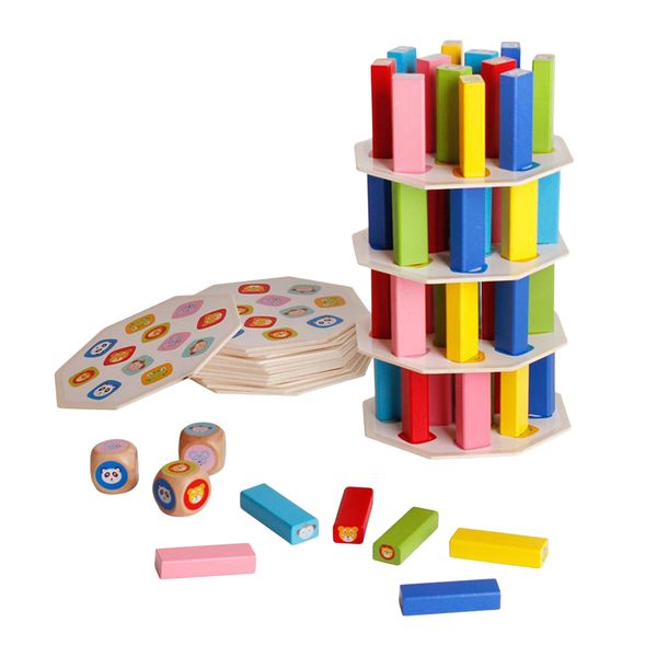 

wooden blocks stacking game, ling colorful tower building blocks balancing puzzles toys educational family games montessori toys gifts