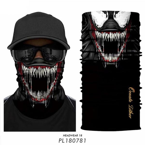 

3d punisher mascarillas bandana scarfs venom face shield bufanda breathable ski balaclava braga cuello hombre bicycle headwear, Black