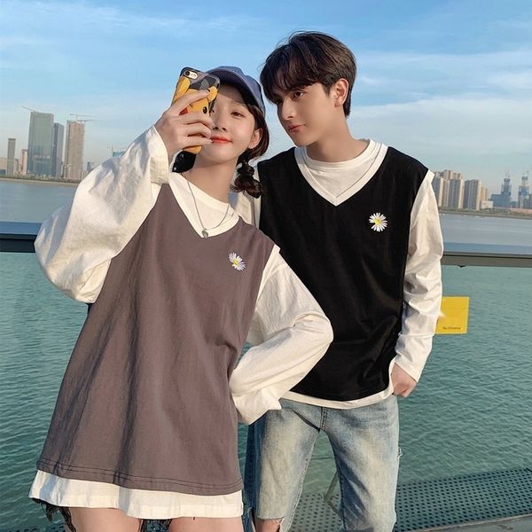 

4lls0 daisy autumn for ins 2020 new korean sweatersweater sweater style loose couple wear long-sleeved fake two-piece for women women, Black