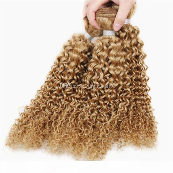 

strawberry blonde deep curly human hair bundles #27 honey blonde indian virgin deep wave curly bundles 3ps lot brown blonde hair extensions, Black;brown