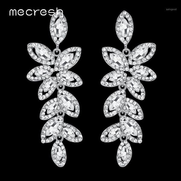

dangle & chandelier mecresh crystal silver color big long earrings 2021 gorgeous leaf shape bride wedding party hanging meh10841