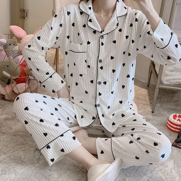 

autumn irregular women's pajama sets velvet comfortable homewear winter female sleepwear long sleeve love print home suit, Black;brown
