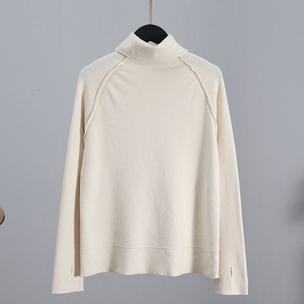 

2021 new thumb hole woman sweaters chic turtleneck crop women pink pulover sweater soft knitted jumper female jersey mujer mrqv, White;black
