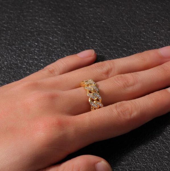 

hip-hop zircon cuban chain ring 8mm zircon plated genuine gold trend mens ring cuban link band mens hip hop jewellery fashion design, Silver