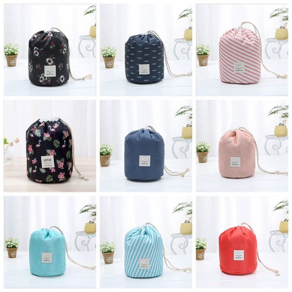

bags women cosmetic travel barrel storage basket foldable waterproof wash polka dot bathroom organizer makeup bag dhd157