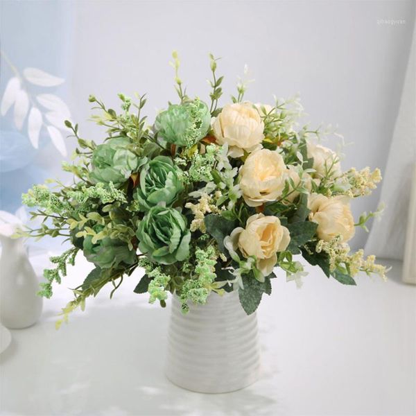 

5 forks simulation oil painting peony flower bouquet pgraphy props flower arrangement party wedding home office decorations1