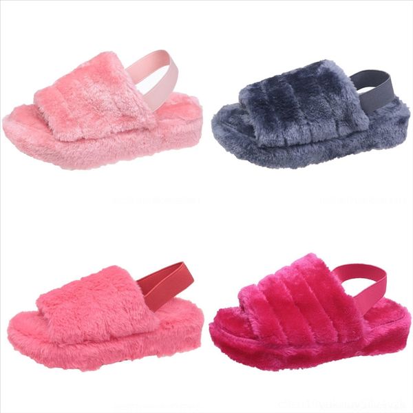 

ksh outer wear plush new cat non-slip slipper slippers women autumn and cotton plush flowers crystal new flat open toe bottom pregnant, Black