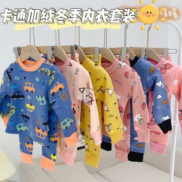 

underwear set children's with plush thickened baby's cloth, autumn pants and winter warm pajamas, Blue;red
