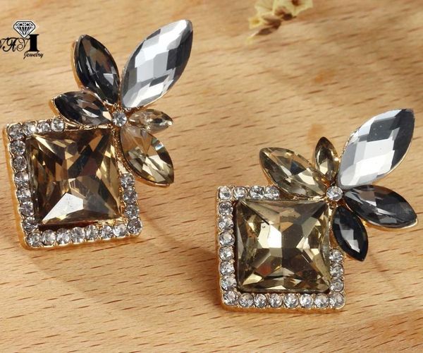 

yayi jewelry new brown glass gray rhinestone dangle crystal earring women's fashion ancient silver color gem earrings 1171