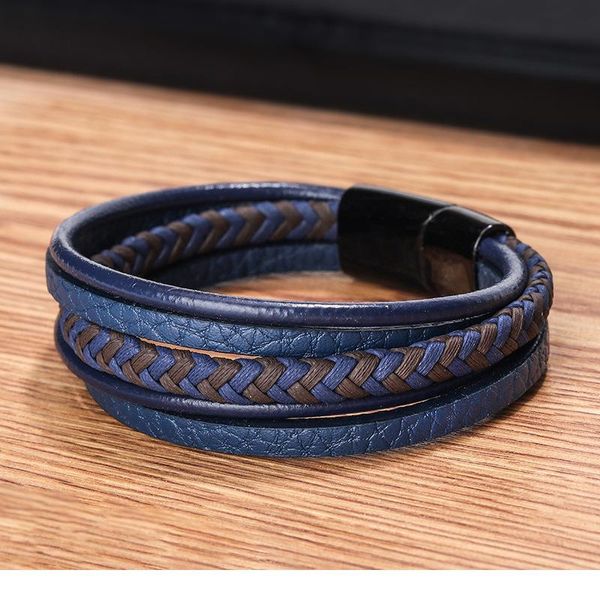 

zoshi braided blue color leather bracelets for men armband heren trendy genuine leather bracelets with magneti bbytlh, Golden;silver