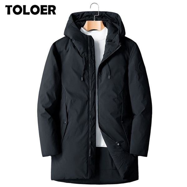 

new thick winter men's white down jacket brand clothing hooded black long warm white duck down coat male windproof coats 201225