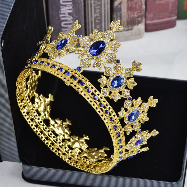 

luxury gold metal tiara and crown crystal rhinestone full circle queen bride hair jewelry diadem wedding bridal hair accessories t200110, White;golden