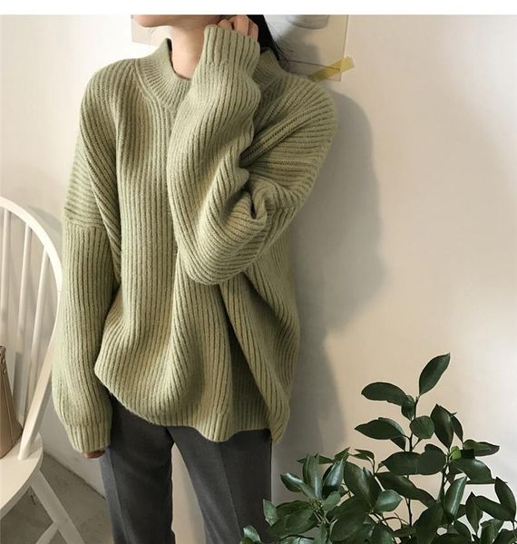 

pullovers female korean solid knitted sweaters women 2021 vintage ribbed women sweaters autumn winter half turtleneck, White;black