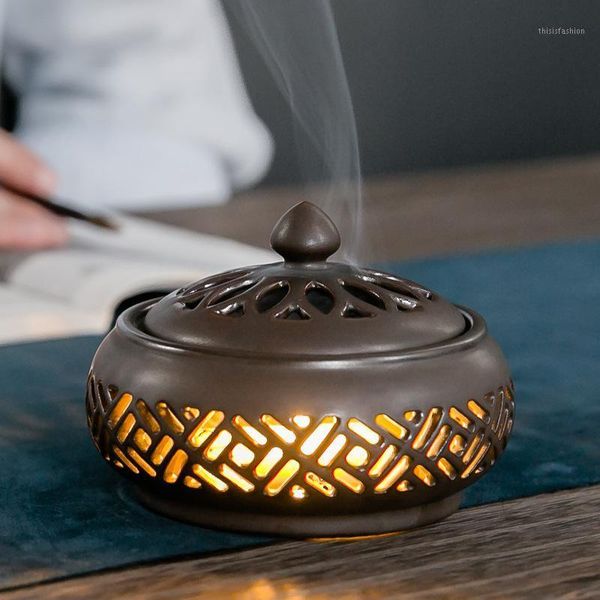 

hollow ceramic incense burner mini sandalwood censer incense coil holder creative home living room office buddha decorations1