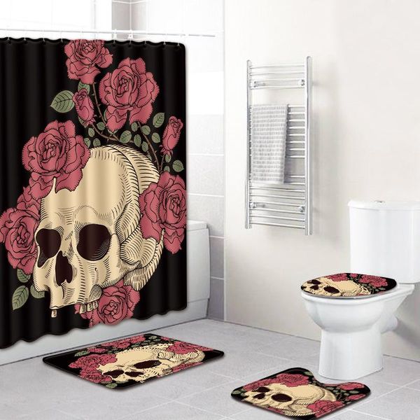 

сахарные черепа ванной занавеска для душа 4шта bath mat set скольжения ванная ковер 3d туалет mat набор для домашнего декора руно одеяла yxl