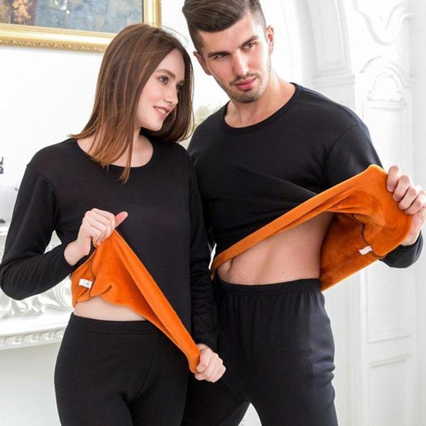 

men thermal underwear winter long johns sets women fleece warm pajamas set velvet thick thermal underwear sets 2021 new, Black;white