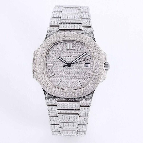 

wristwatch 2813 automatic mechanical movement watch stainless steel diamond inlaid case butterfly clasp carve, Slivery;brown
