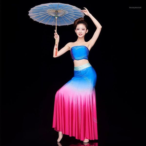 

chinese style dai dance costume female new art examination slim skirt yunnan ethnic style peacock dance costume1, Black;red