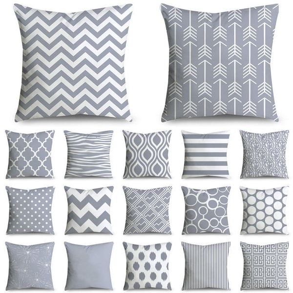 

45*45cm gray striped geometric cushion cover polyester pillowcase cojines decorativos para home bedroom sofa decor 40814