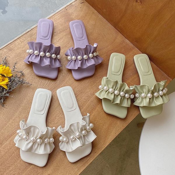 

2020 new women slippers casual slides soft bottom pearl sandals outdoor slides women summer shoes beach sandals flat slippers x1020, Black