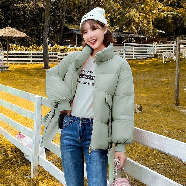 

oversized short parkas female winter solid thick women's jackets 2021 loose plus size stand collar cotton padded casual outwear, Black