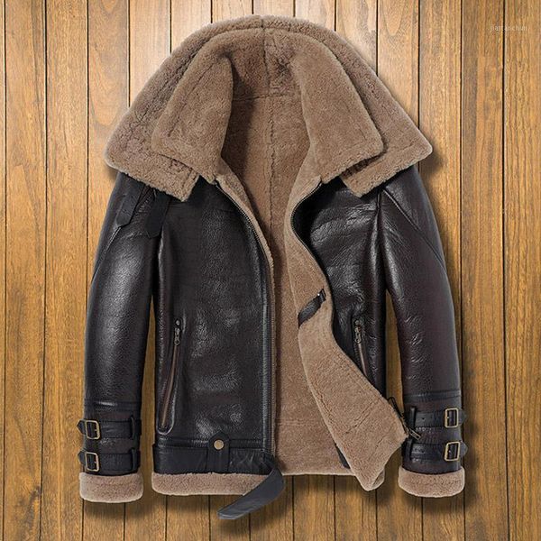 

2020 double-collar thicken warm 100% real shearling jackets men leather genuine coat winter natural sheepskin outerwear1, Black