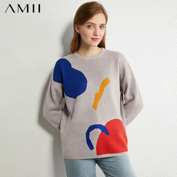 

amii minimalism autumn women sweater fashion contrasting color design oneck loose women pullover causal female 120406981, White;black