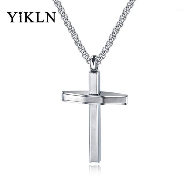 

yikln fashion men religious cross necklace jewelry steel color stainless steel pendant necklace gifts for boyfriend yn182831, Silver