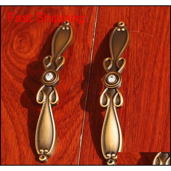 

96mm 128mm vinatge fashion rhinestone furniture decoration handles yellow antique brass kitchen cabinet dres qylwma new_dhbest